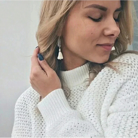 Chevron Tassel Earrings Boho Stone Hematite - Picture 3 of 8